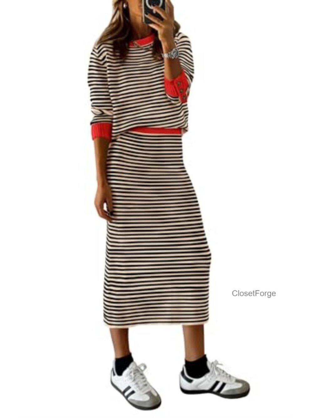 Knitted Two Piece Sweater Skirt Set Long Sleeve Pullover